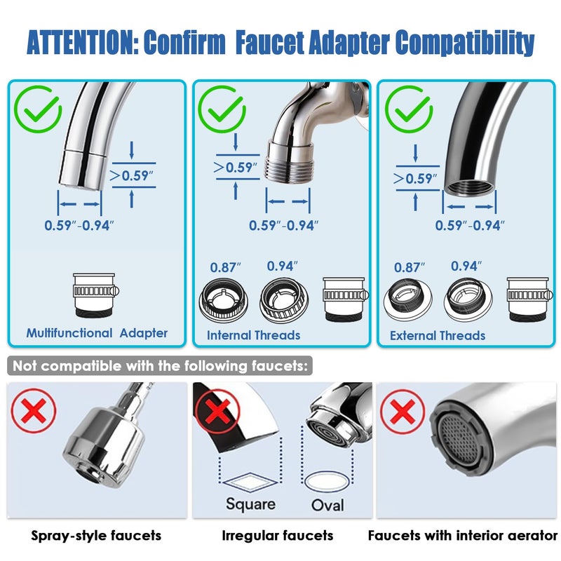 Vortopt Faucet Filter, NSF Certified, 400 Gallon High Efficiency Water Purification System, Fast 99% Chlorine & Odor Removal, Modern Simple Silver with 1 Water Filter（T1-Silver） - Image 4